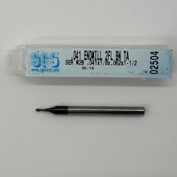 SGS Solid Carbide 2 Flute Ball Endmill .041 Cutting Dia X .062 Flute Length