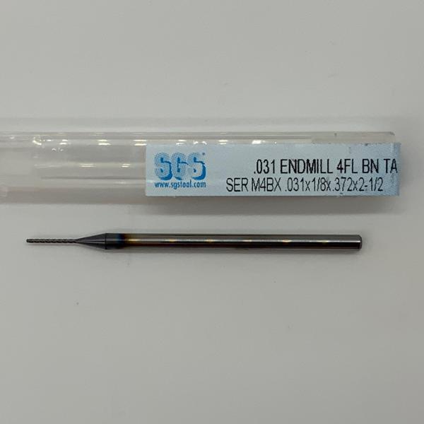 SGS Solid Carbide 4 Flute Ball Endmill .031 Cutting Dia X .372 Flute Length