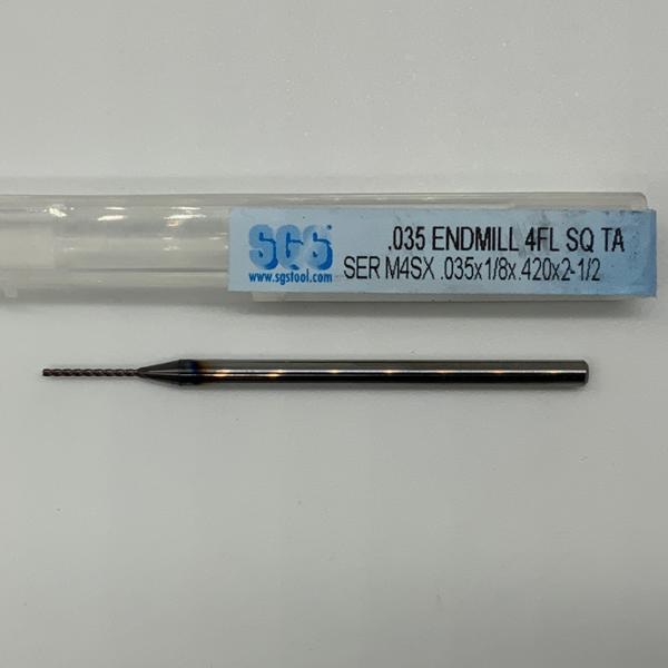 SGS Solid Carbide 4 Flute Endmill .035 Cutting Dia X .420 Flute Length