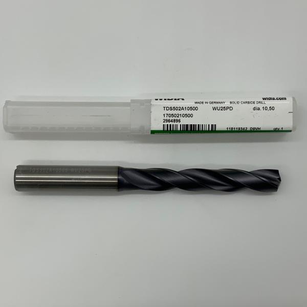 Widia Solid Carbide 2 Flute Drill .4134 (10.5mm) Cutting Dia X 2.52 Flute Length Coolant Thru