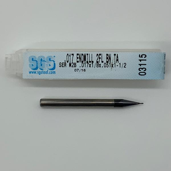 SGS Solid Carbide 2 Flute Ball Endmill .017 Cutting Dia X .051 Flute Length