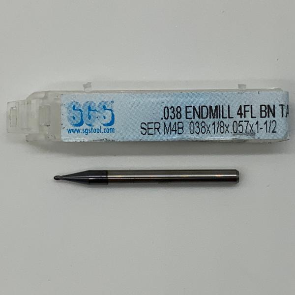 SGS Solid Carbide 4 Flute Ball Endmill .038 Cutting Dia X .057 Flute Length