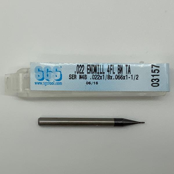 SGS Solid Carbide 4 Flute Ball Endmill .022 Cutting Dia X .066 Flute Length