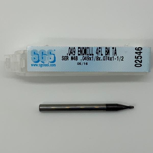 SGS Solid Carbide 4 Flute Ball Endmill .049 Cutting Dia X .074 Flute Length