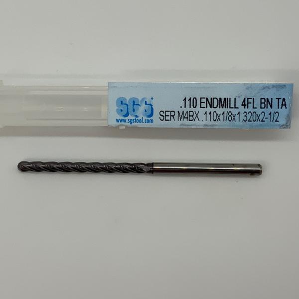 SGS Solid Carbide 4 Flute Ball Endmill .110 Cutting Dia X 1.320 Flute Length