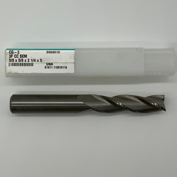 Metal Removal Solid Carbide 3 Flute Endmill .6250 (5/8”) Cutting Dia X 2.25 Flute Length