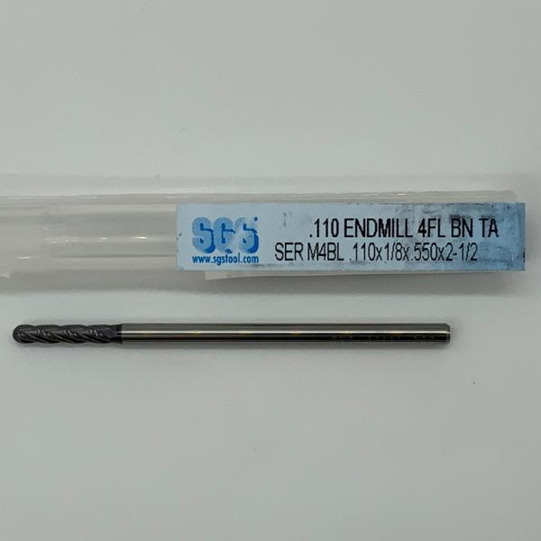 SGS Solid Carbide 4 Flute Ball Endmill .110 Cutting Dia X .550 Flute Length