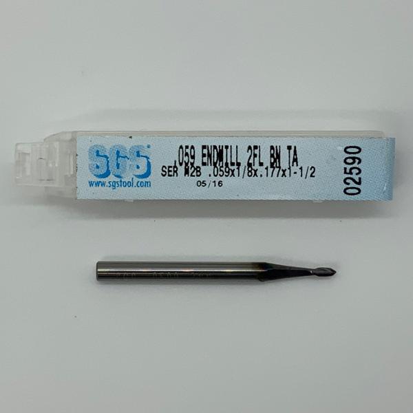 SGS Solid Carbide 2 Flute Ball Endmill .059 Cutting Dia X .177 Flute Length