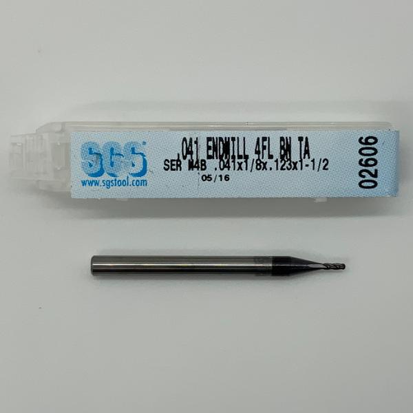 SGS Solid Carbide 4 Flute Ball Endmill .041 Cutting Dia X .123 Flute Length