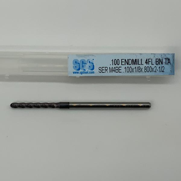 SGS Solid Carbide 4 Flute Ball Endmill .100 Cutting Dia X .800 Flute Length