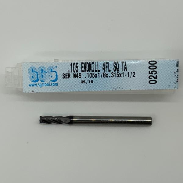 SGS Solid Carbide 4 Flute Endmill .105 Cutting Dia X .315 Flute Length