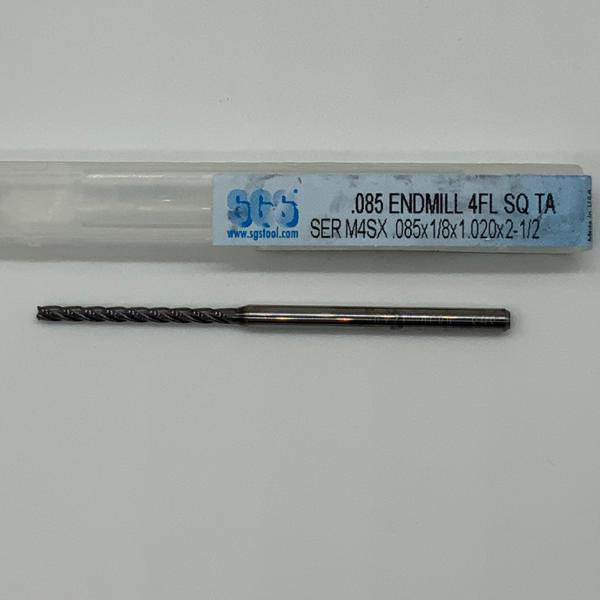 SGS Solid Carbide 4 Flute Endmill .085 Cutting Dia X 1.020 Flute Length