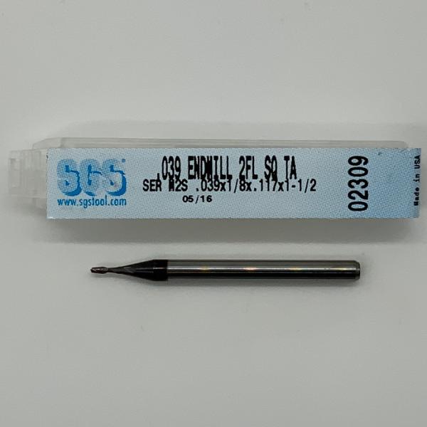 SGS Solid Carbide 2 Flute Endmill .039 Cutting Dia X .117 Flute Length