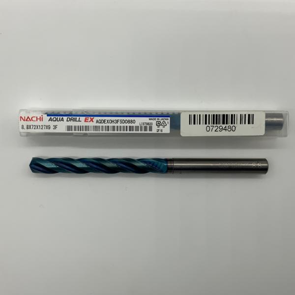 Nachi Solid Carbide 3 Flute Drill .3465 (8.8mm) Cutting Dia X 2.83 Flute Length Coolant Thru