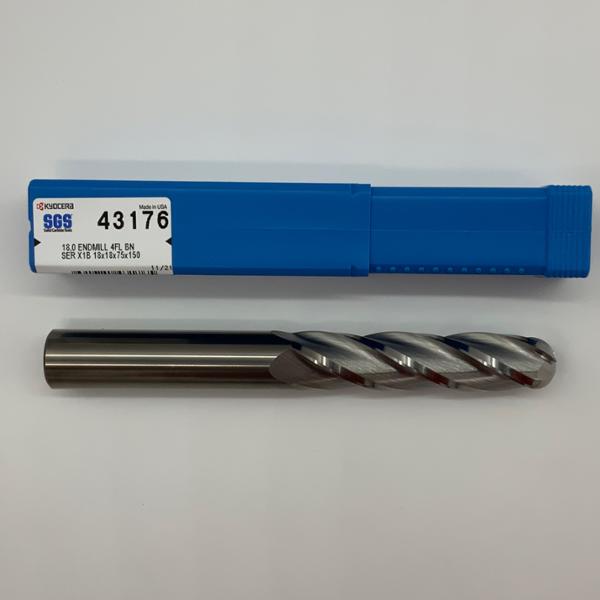 Kyocera Solid Carbide 4 Flute Ball Endmill .7087 (18mm) Cutting Dia X 75mm Flute Length