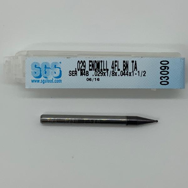 SGS Solid Carbide 4 Flute Ball Endmill .029 Cutting Dia X .044 Flute Length