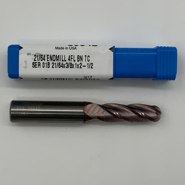 Kyocera Solid Carbide 4 Flute Ball Endmill .3281 (21/64) Cutting Dia X 1.0 Flute Length