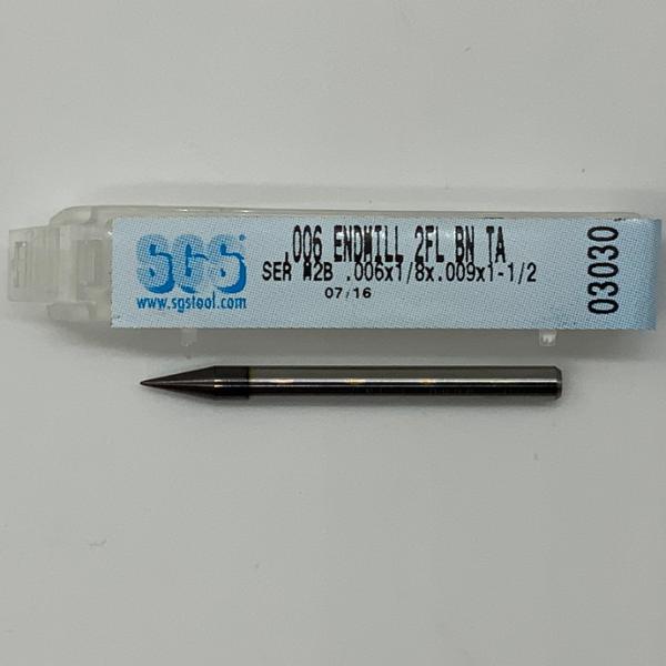 SGS Solid Carbide 2 Flute Ball Endmill .006 Cutting Dia X .009 Flute Length