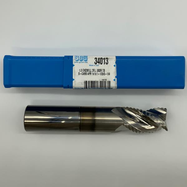 SGS Solid Carbide 3 Flute Necked Roughing Endmill 1.00 (25.4) Cutting Dia X 1.5 Flute Length Coolant Thru With .060 Corner Radius