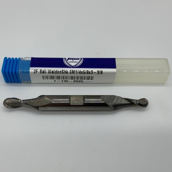 ToolMex Solid Carbide Double Ended 2 Flute Ball Endmill .2500 (1/4) Cutting Dia X .64 Flute Length