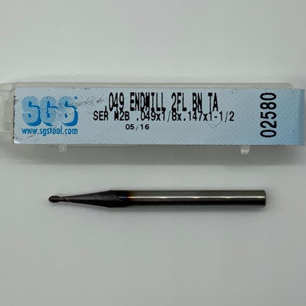 SGS Solid Carbide 2 Flute Ball Endmill .049 Cutting Dia X .147 Flute Length