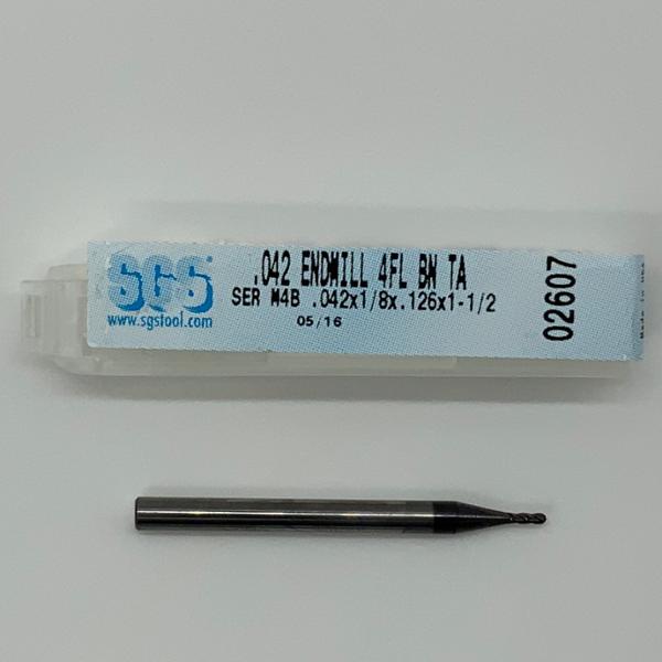 SGS Solid Carbide 4 Flute Ball Endmill .042 Cutting Dia X .126 Flute Length