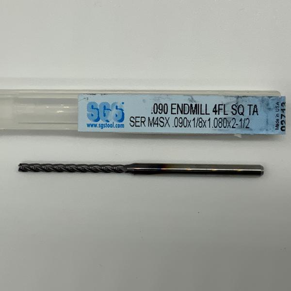 SGS Solid Carbide 4 Flute Endmill .090 Cutting Dia X 1.080 Flute Length