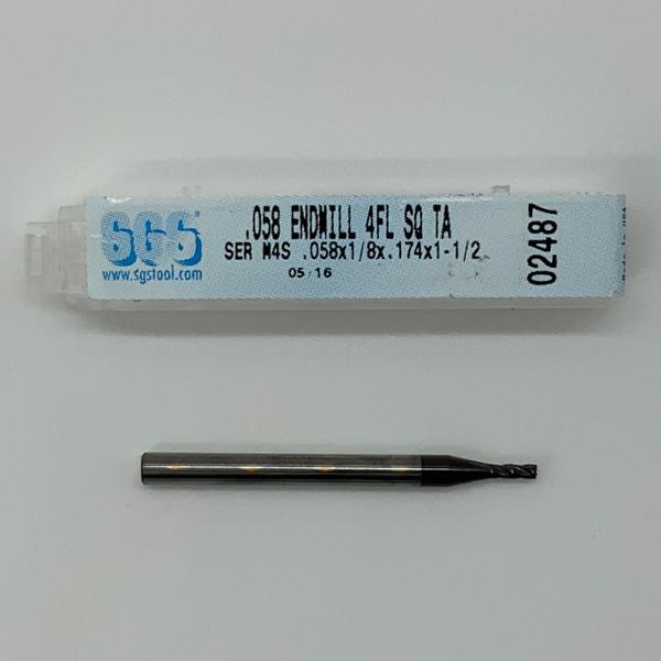 SGS Solid Carbide 4 Flute Endmill .058 Cutting Dia X .174 Flute Length