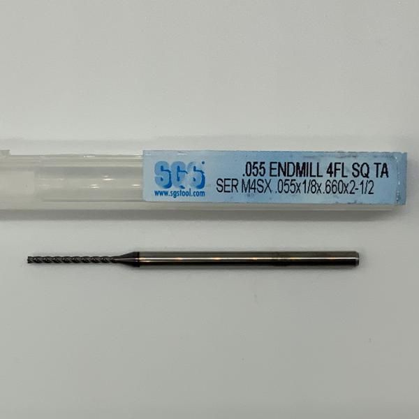 SGS Solid Carbide 4 Flute Endmill .055 Cutting Dia X .660 Flute Length