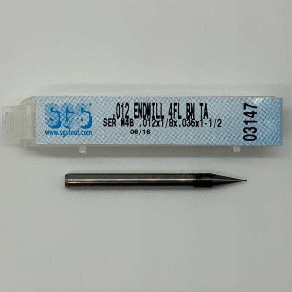 SGS Solid Carbide 4 Flute Ball Endmill .012 Cutting Dia X .036 Flute Length