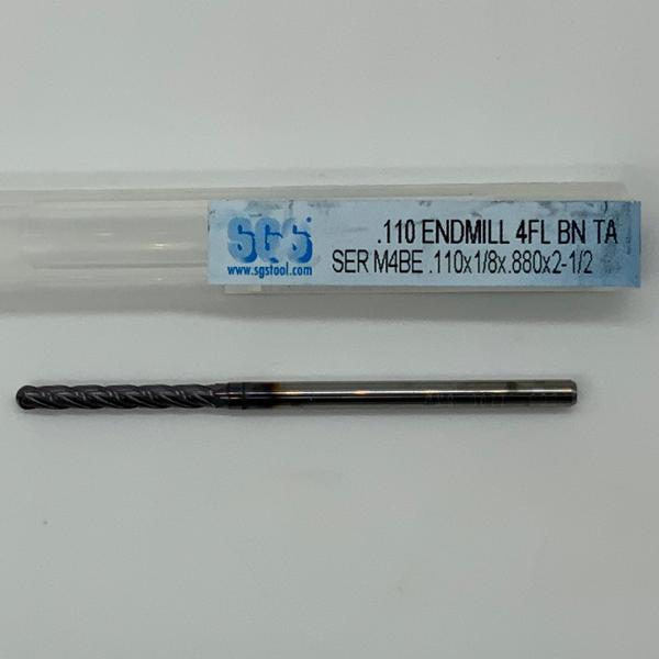 SGS Solid Carbide 4 Flute Ball Endmill .110 Cutting Dia X .880 Flute Length