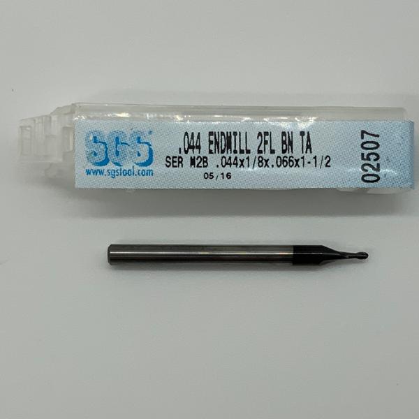 SGS Solid Carbide 2 Flute Ball Endmill .044 Cutting Dia X .066 Flute Length