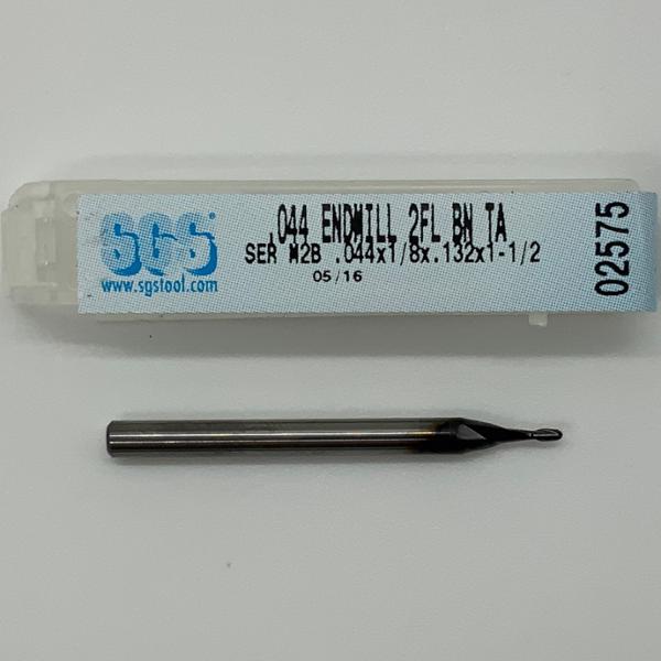 SGS Solid Carbide 2 Flute Ball Endmill .044 Cutting Dia X .132 Flute Length