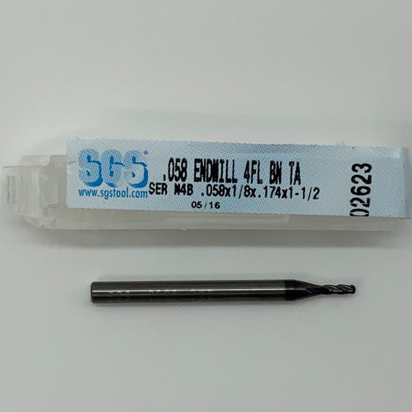 SGS Solid Carbide 4 Flute Ball Endmill .058 Cutting Dia X .174 Flute Length